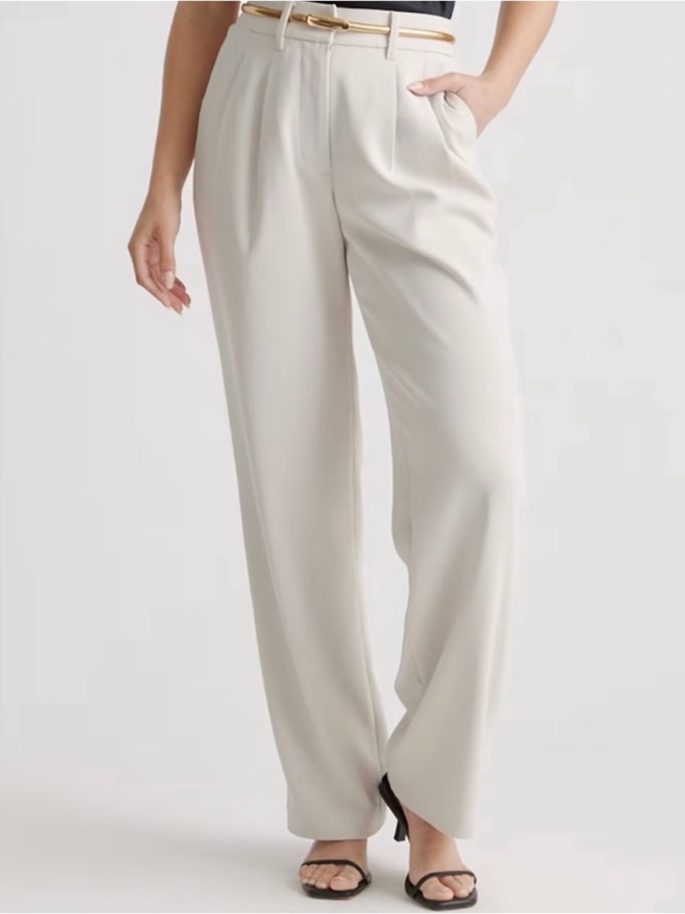 Quince Stretch Crepe Pleated Wide Leg Pants sz 6 color sand NWOT